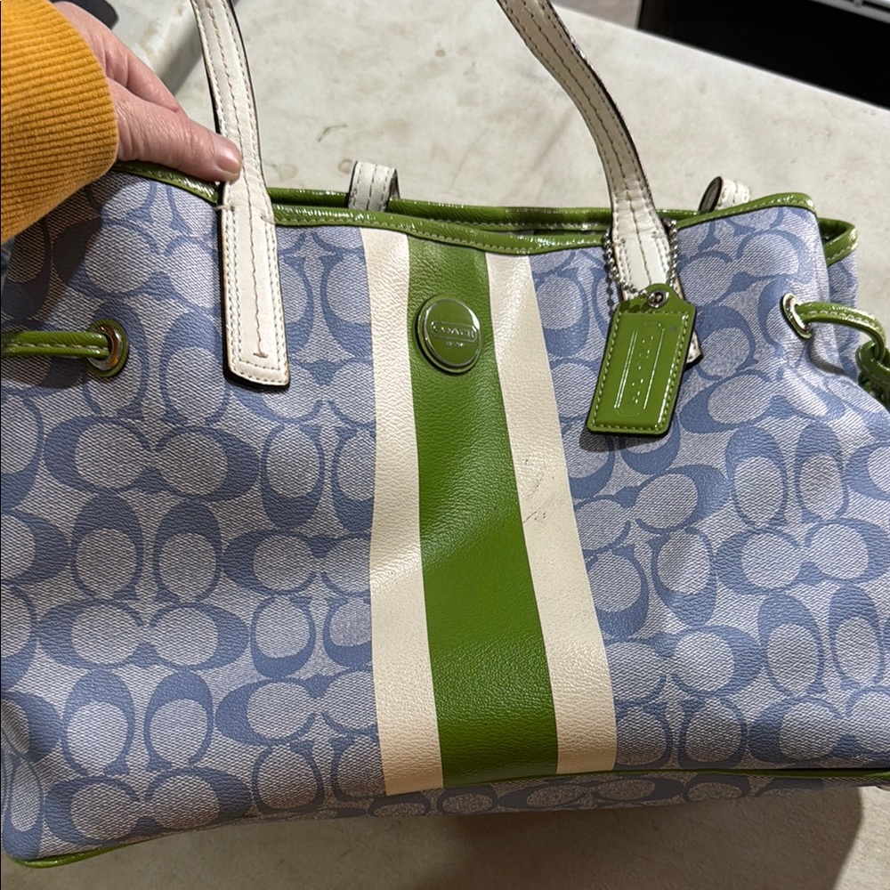 Coach Blue and Green Signature Tote